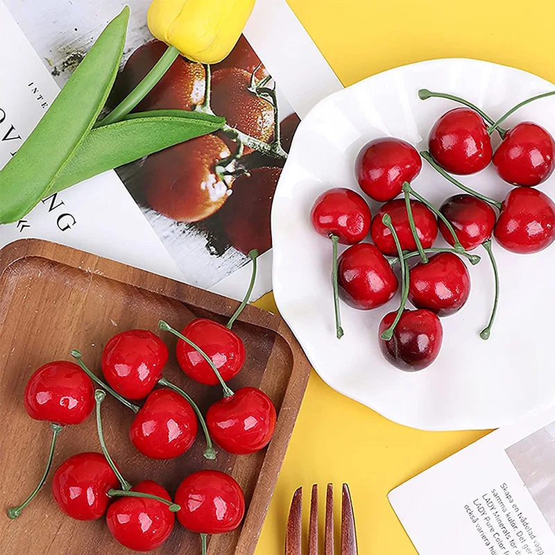 Photography Of Food - 30 個偽チェリーシミュレーションチェリーオーナメントクラフト人工フルーツモデル食品写真の小道具パーティーの装飾家の装飾