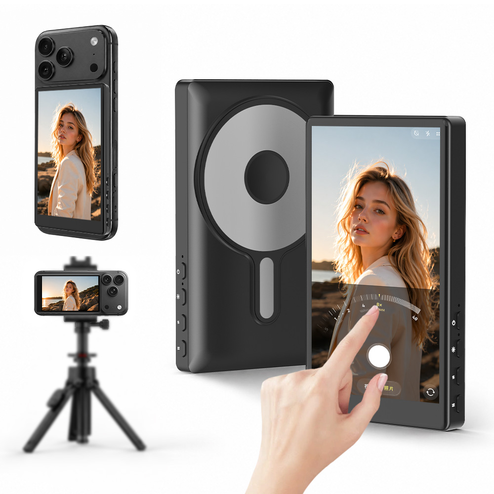 Photography Zoom - iPhone/Android対応 マグネット式背面カメラモニター スピーカー内蔵 バックカメラ操作対応