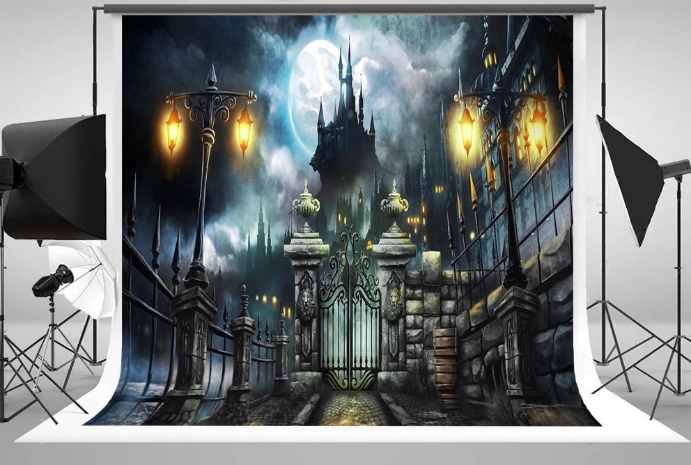 Photography Dark Cloth - ジョンソンキャッスル-暗い満月の光の背景,高品質,コンピューター印刷,パーティー用品,写真スタジオの背景