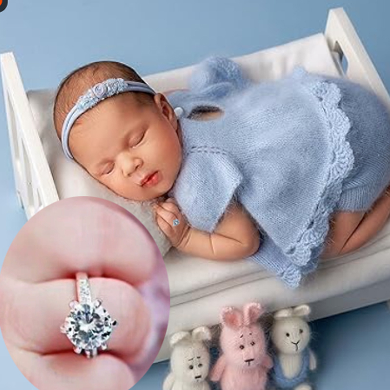 Photography Of Memories - 赤ちゃんの写真撮影用リング - 新生児用ラインストーンアクセサリー - 写真撮影や思い出の保管に最適なエンジェリックホワイトクリスタルリング