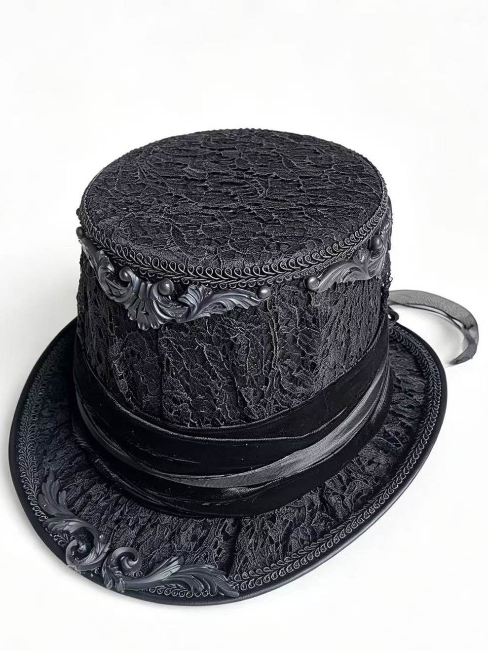 Photography Dark Cloth - 調節可能な頭囲、ダークコート、ゴージャスなゴシック、ステージパフォーマンス、写真撮影、レース、クラシック、彫刻入りトップハット