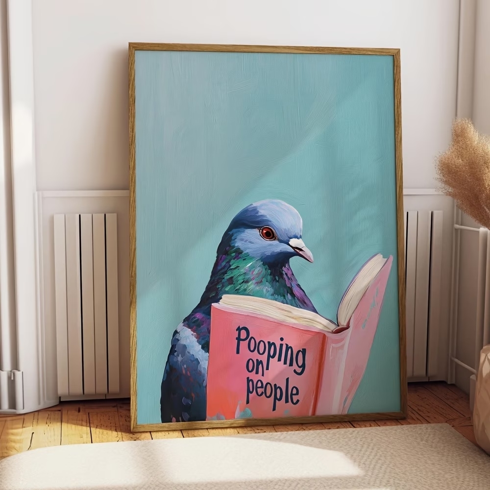 Photography Gallery - 現代の鳩が人々の本の上にうんちをする絵画ウォールアートプリントキャンバス絵画ポスター写真リビングルーム、寝室の家の装飾用