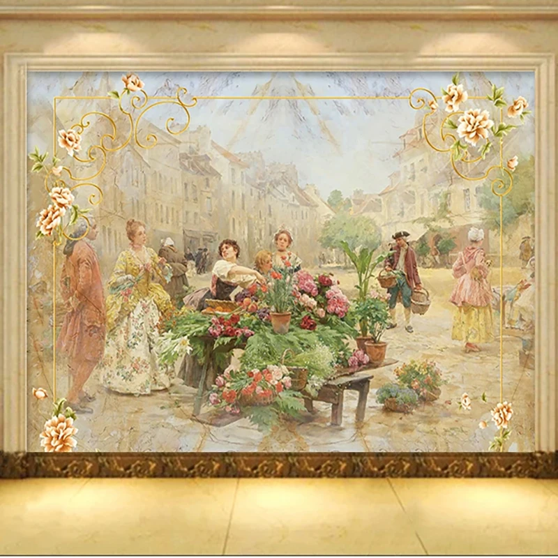 Photography Urban - カスタム写真の壁紙ヨーロッパスタイルの大理石ストリート花風景3D壁画リビングルームの背景の壁の布創造的な装飾