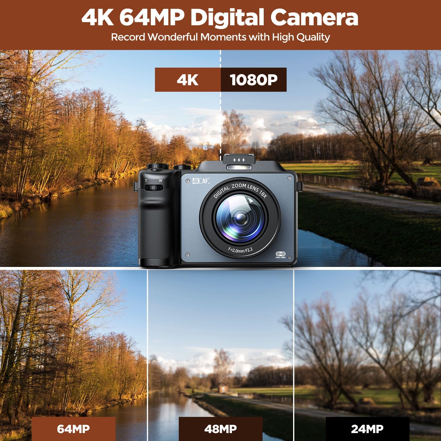 64MPオートフォーカス4Kビデオブログカメラ、デュアルレン - Photography Of Memories のレビューと価格