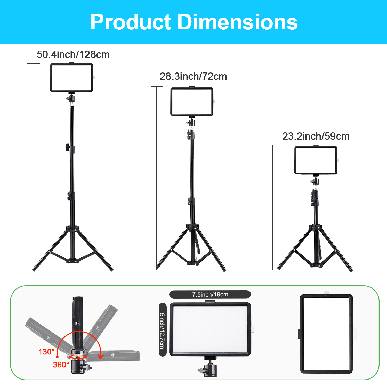 8インチ角型LEDフィルライト、43インチ調整可能なスタンド - Photography Zoom のレビューと価格
