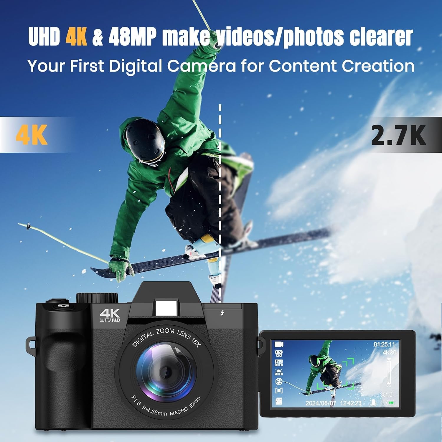 48MPデジタルカメラ WiFiとオートフォーカス機能搭載、 - Photography Zoom のレビューと価格
