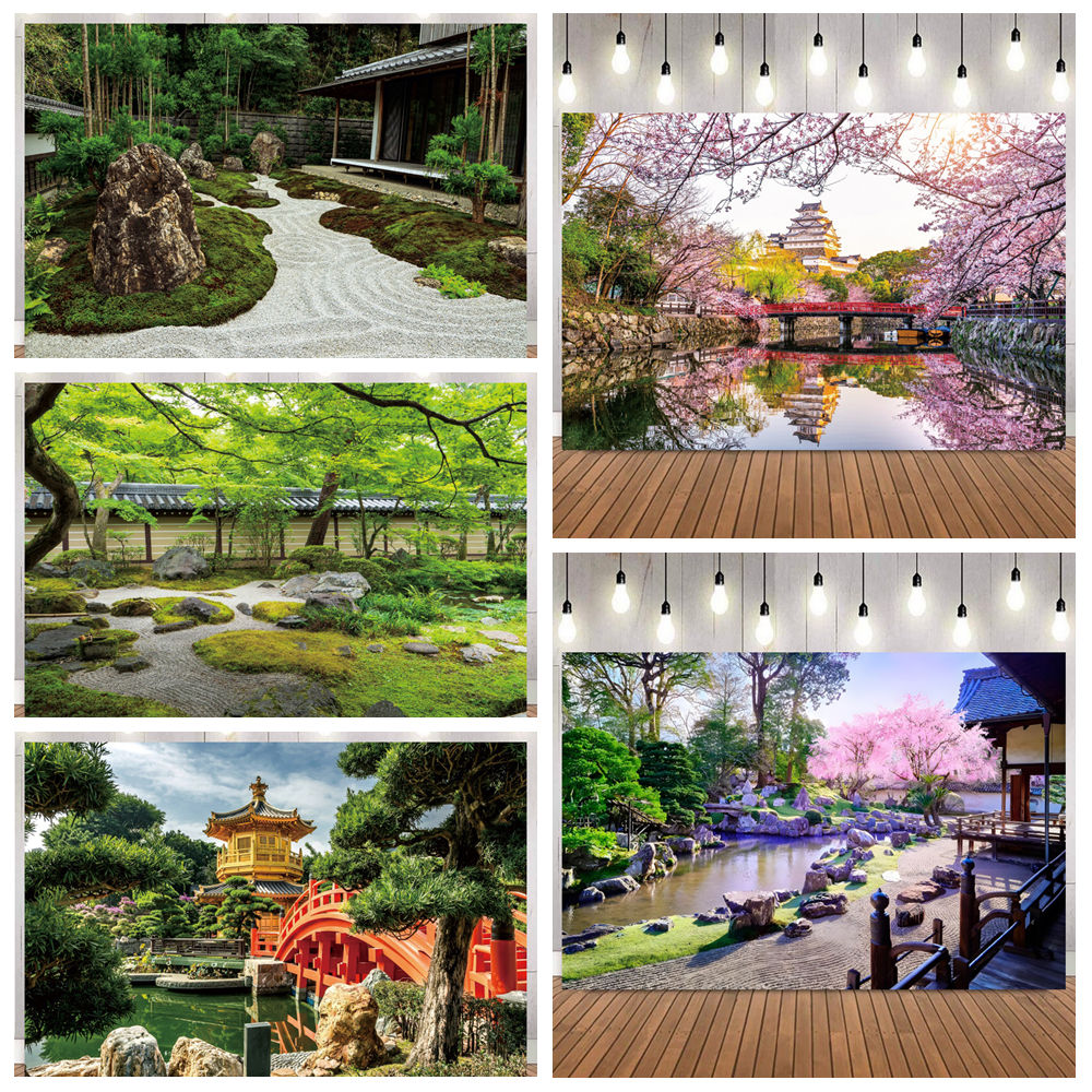 和風禅庭園写真背景 トーリー 赤橋 桜 肖像撮影 ホームデコ - Photography Zen のレビューと価格