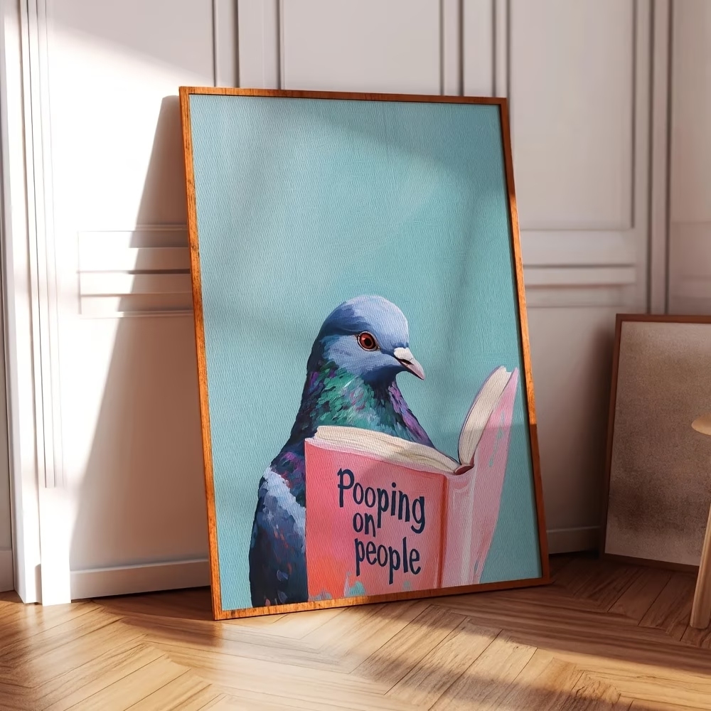 現代の鳩が人々の本の上にうんちをする絵画ウォールアートプリン - Photography Gallery のレビューと価格