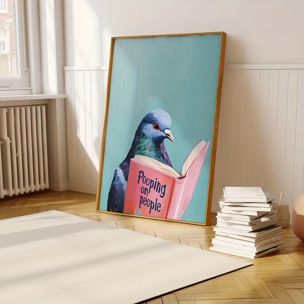 現代の鳩が人々の本の上にうんちをする絵画ウォールアートプリン - Photography Gallery のレビューと価格
