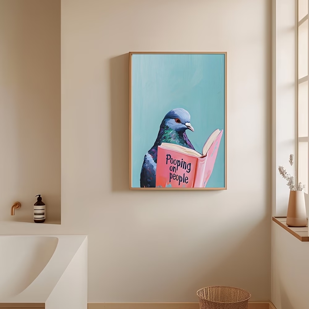 現代の鳩が人々の本の上にうんちをする絵画ウォールアートプリン - Photography Gallery のレビューと価格