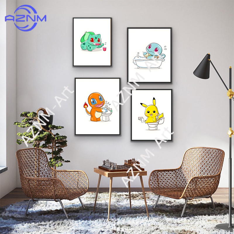 ポケモン漫画面白いキャンバス絵画ピカチュウフシギダネアニメポ - Photography Gallery のレビューと価格