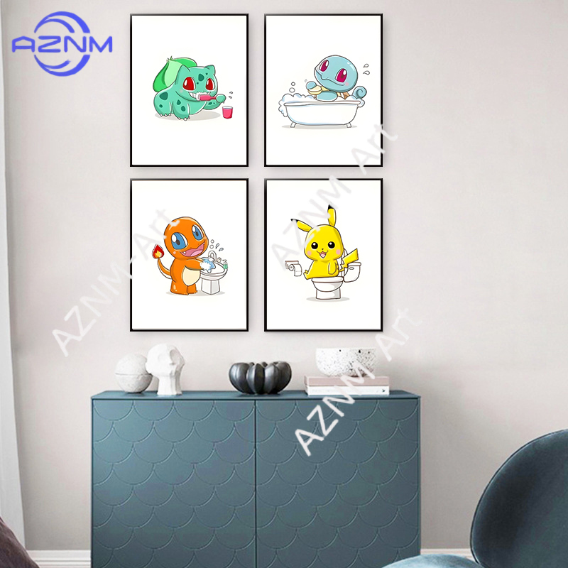 ポケモン漫画面白いキャンバス絵画ピカチュウフシギダネアニメポ - Photography Gallery のレビューと価格